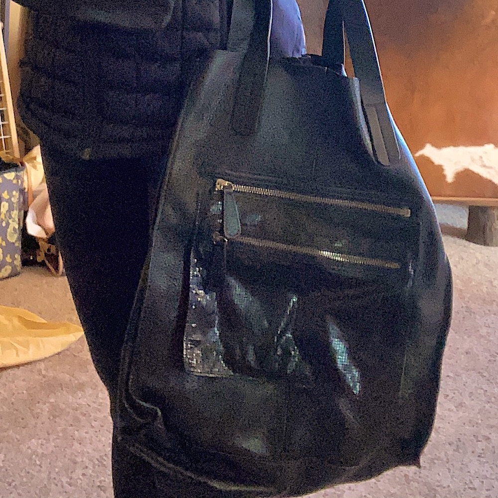 L.A.M.B. Black Leather Tote with pouch